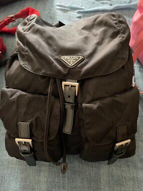 *FANTASTIC* Vintage 90s - Y2K PRADA Backpack 2 front Pockets Tessuto Nero Large